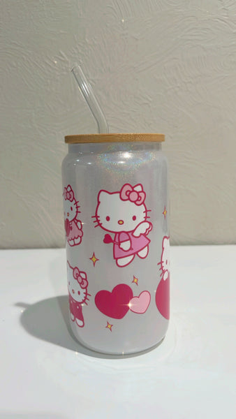 Pink kitty glass cup